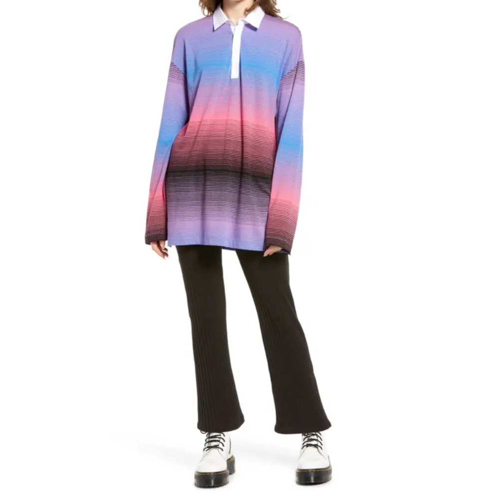 Bp. Be Proud By Bp. Pride Stripe Gender Inclusive Oversize Rugby Shirt - Picture 13 of 13